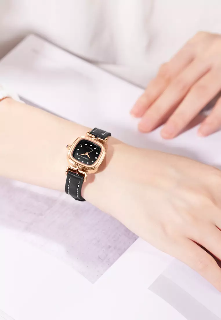 Jam Tangan Wanita Original Korea Retro Anggun Kuarsa Berlian Jam Tangan Cewek 5996 black