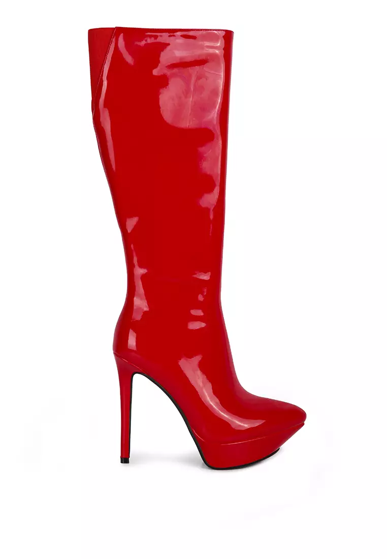 Discount on Rag & Co.  shoes - SKU: Red Patent Stiletto Heeled Knee High Boots
