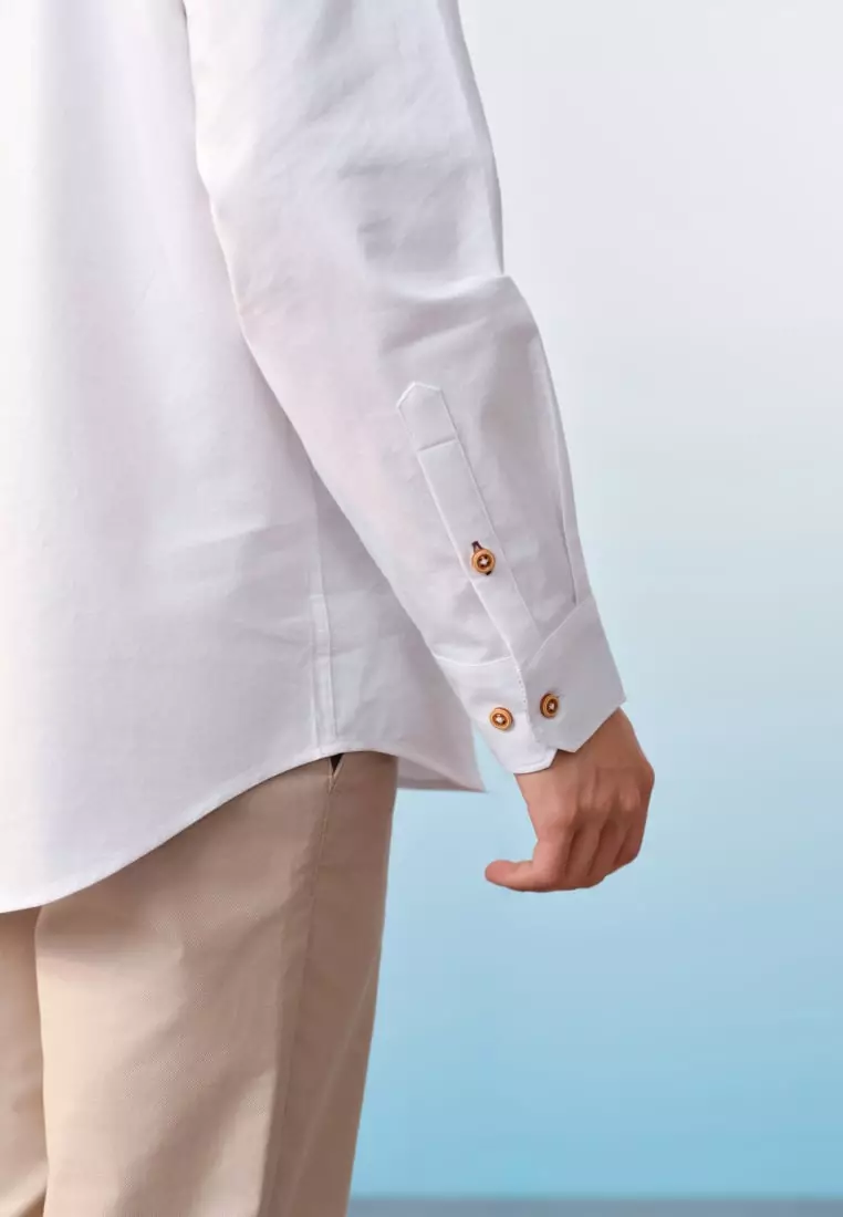 G2000 Wrinkle Free Cotton Oxford Relax Fit Long Sleeve Casual Shirt With Logo