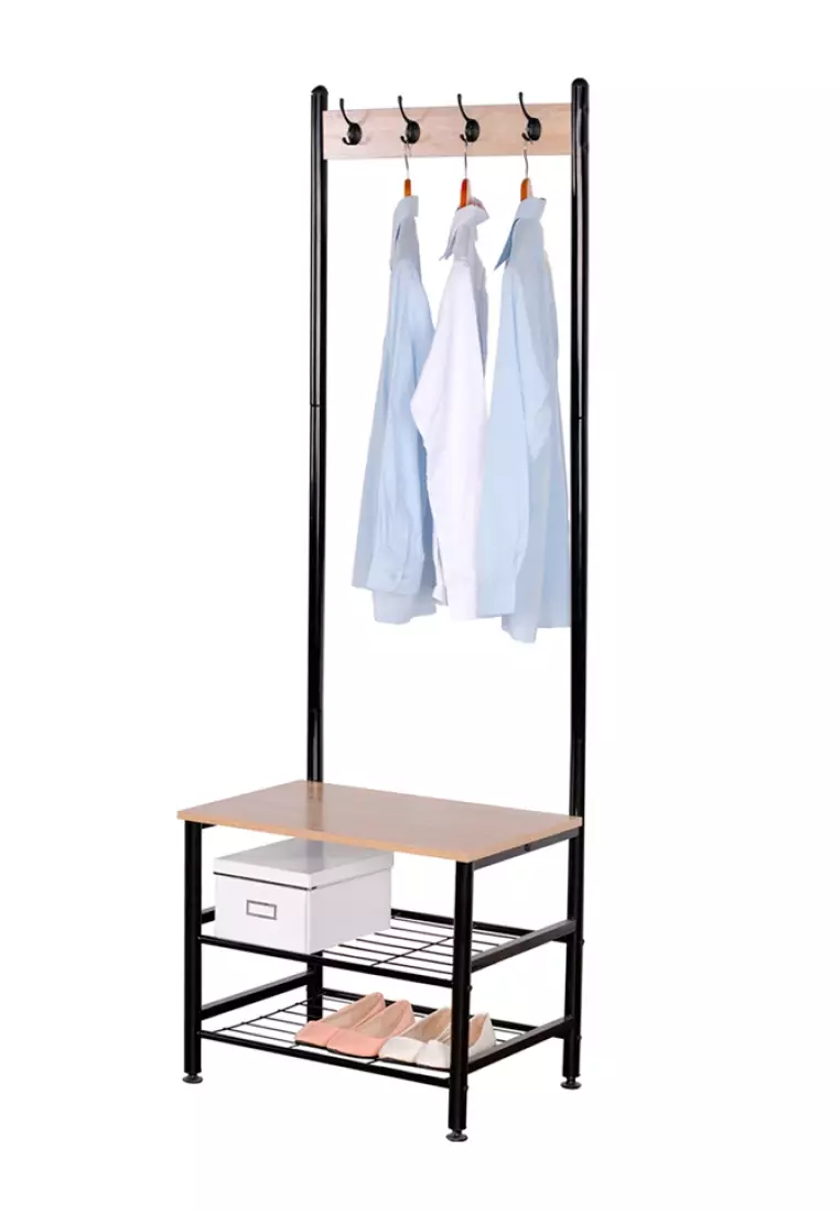 Buy Nest Design Lab Garment Rack Metal Clothing Rack Coat Organizer With 2tier Wooden Shelf