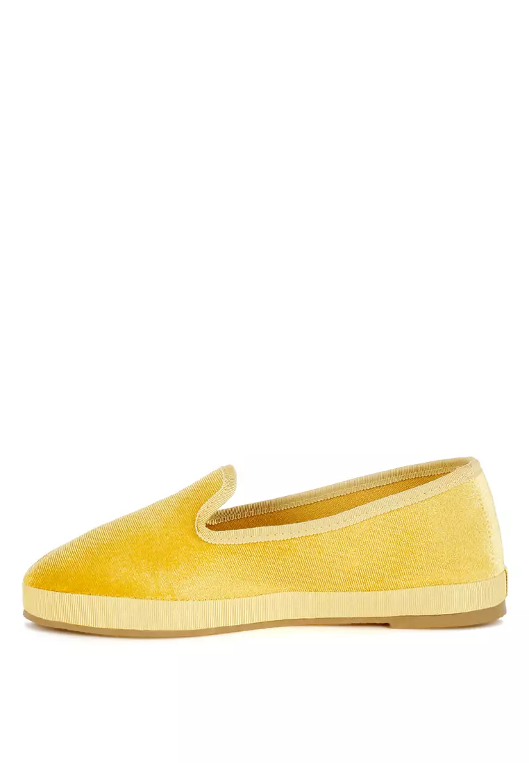 Velvet Round Toe Slip-On Sneakers in Light Yellow