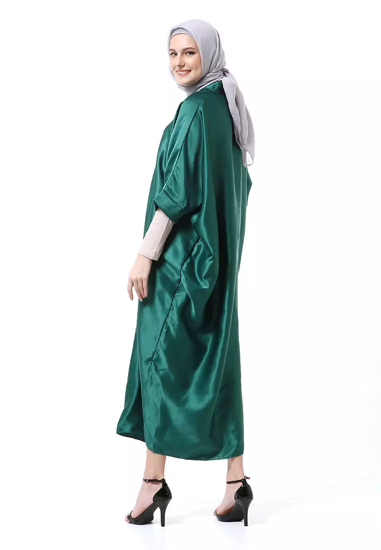 Kahitna Kaftan Pakaian Muslimah Premium Motif Polos High Quality - Hijau