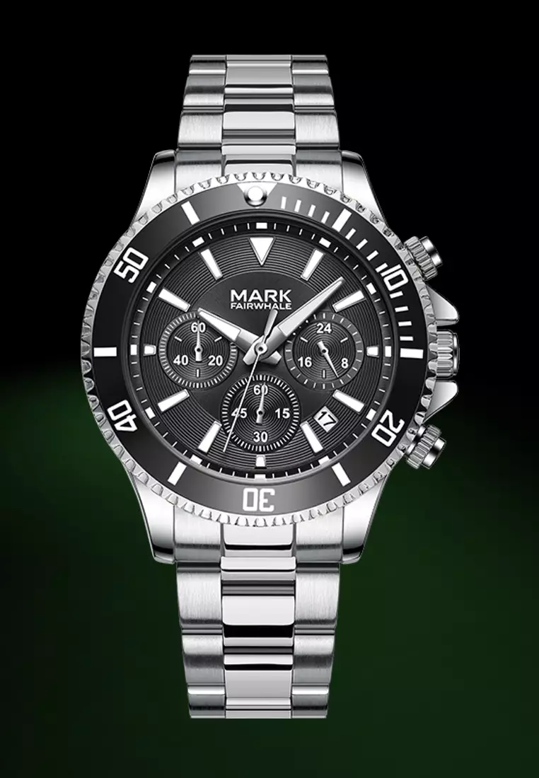 Unisex Alloy Chronograph Quartz Watch, 45mm, Stainless Steel Bracelet