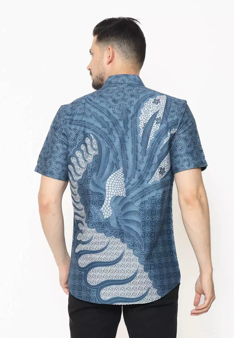 MAGINOT ALRA BIRU MUDA Batik Slim Fit Lengan Pendek
