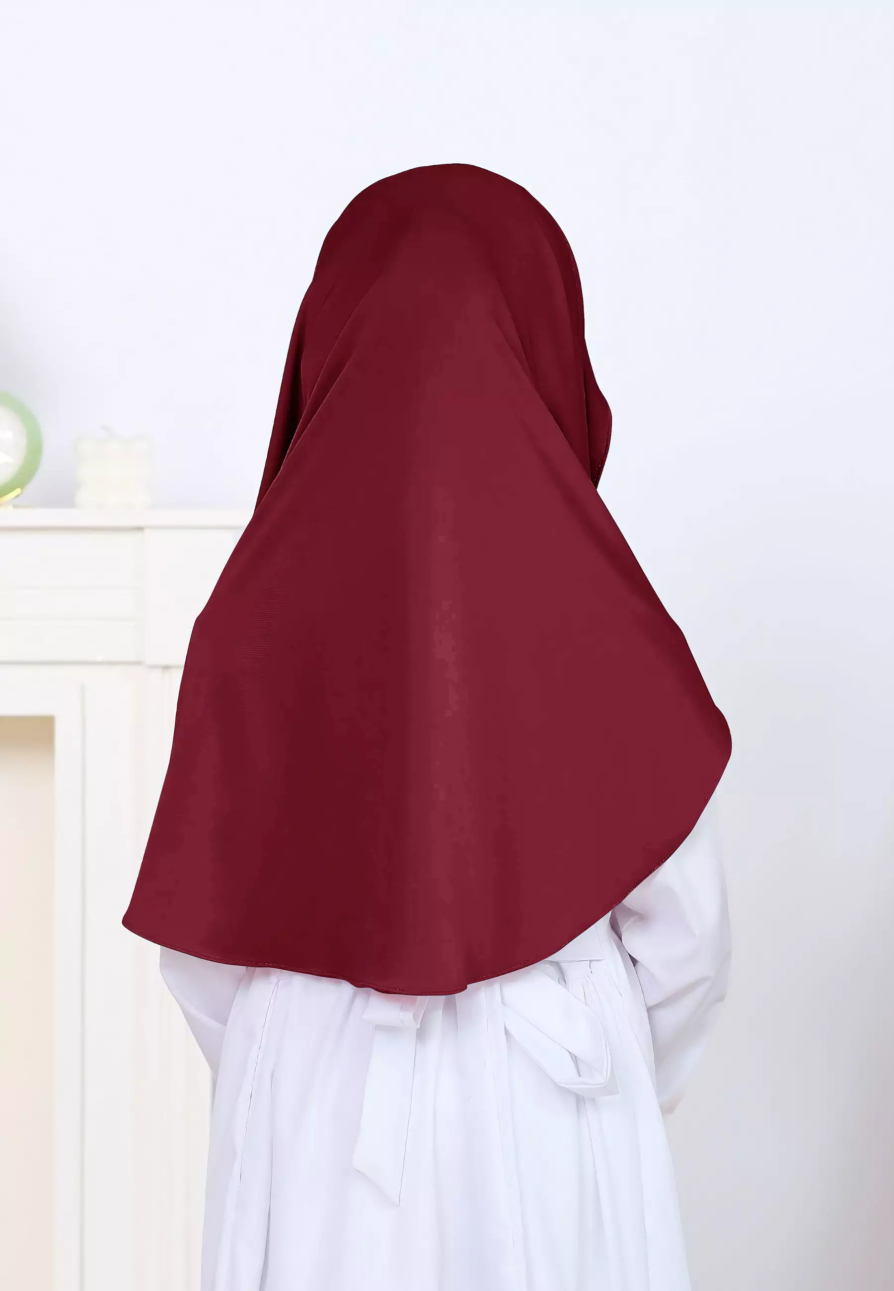 Hagia Curved Pashmina | Hijab Instan Anak | Kerudung Pashmina Inner Oval Anak - Ruby Red
