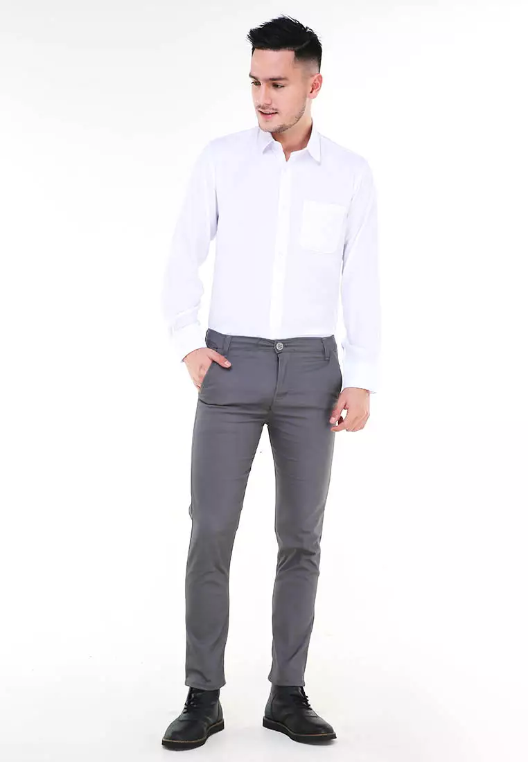 Locko Celana Panjang Chino Pria Polos Slim Fit Casual Long Pants Material Twill Sweding ORIGINAL - Grey
