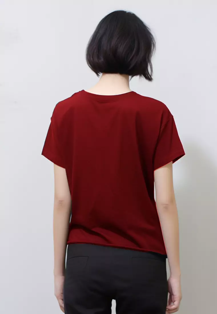 LTG68 Kaos Gambar Kucing Tangan Pendek Wanita Instacool "cat quote" maroon