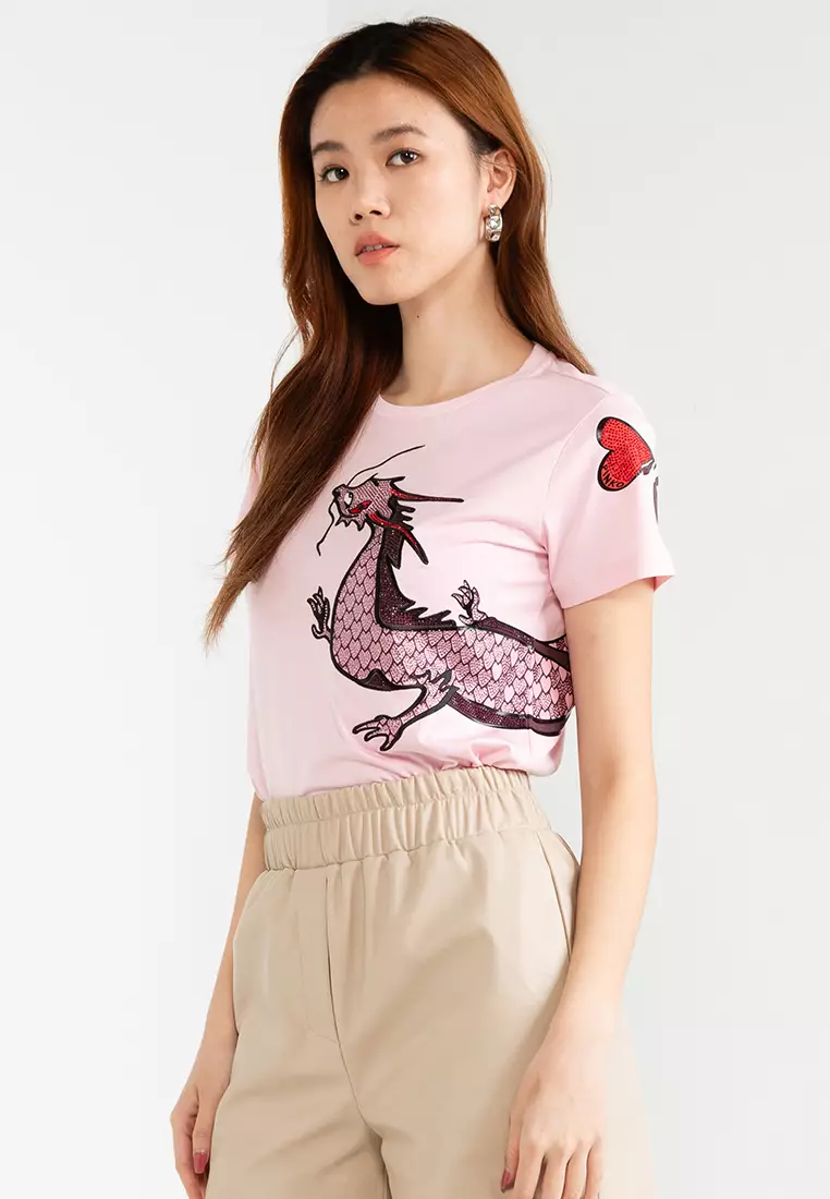 Buy Pinko Short Sleeved T-Shirt with Dragon Print 2025