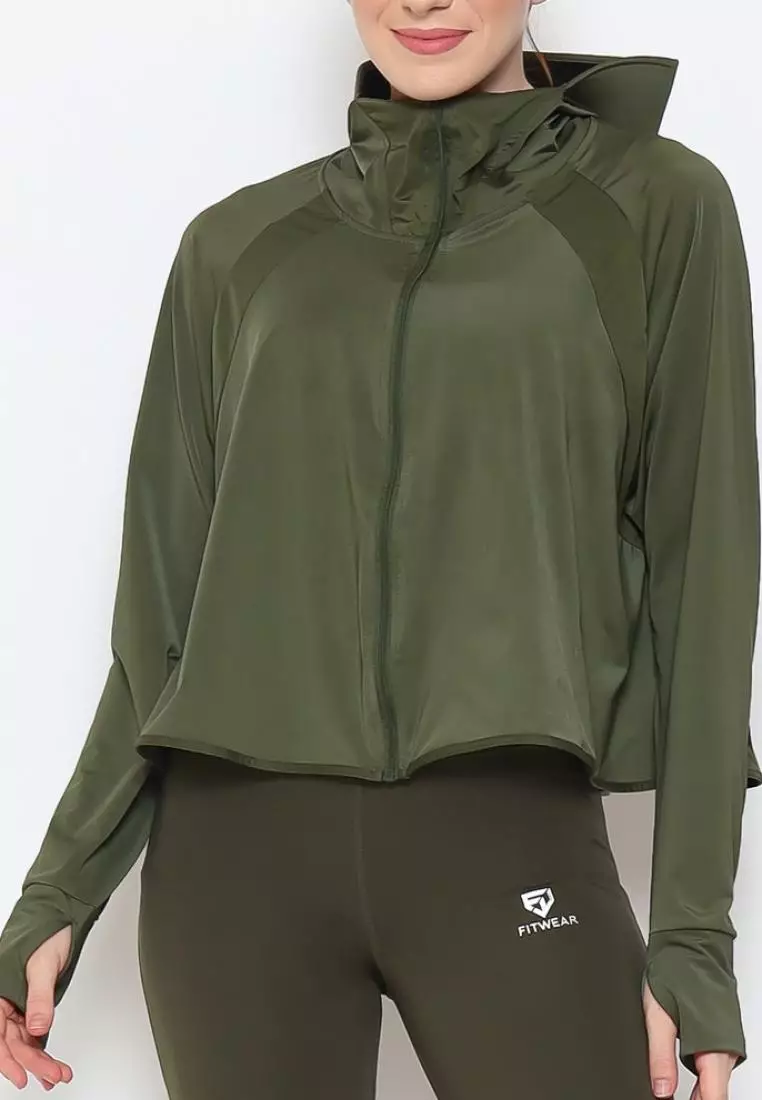 Fitwear - Jaket K-Style Anti UV Olahraga Wanita RIHANNA UPF 50++ CROP - ARMY