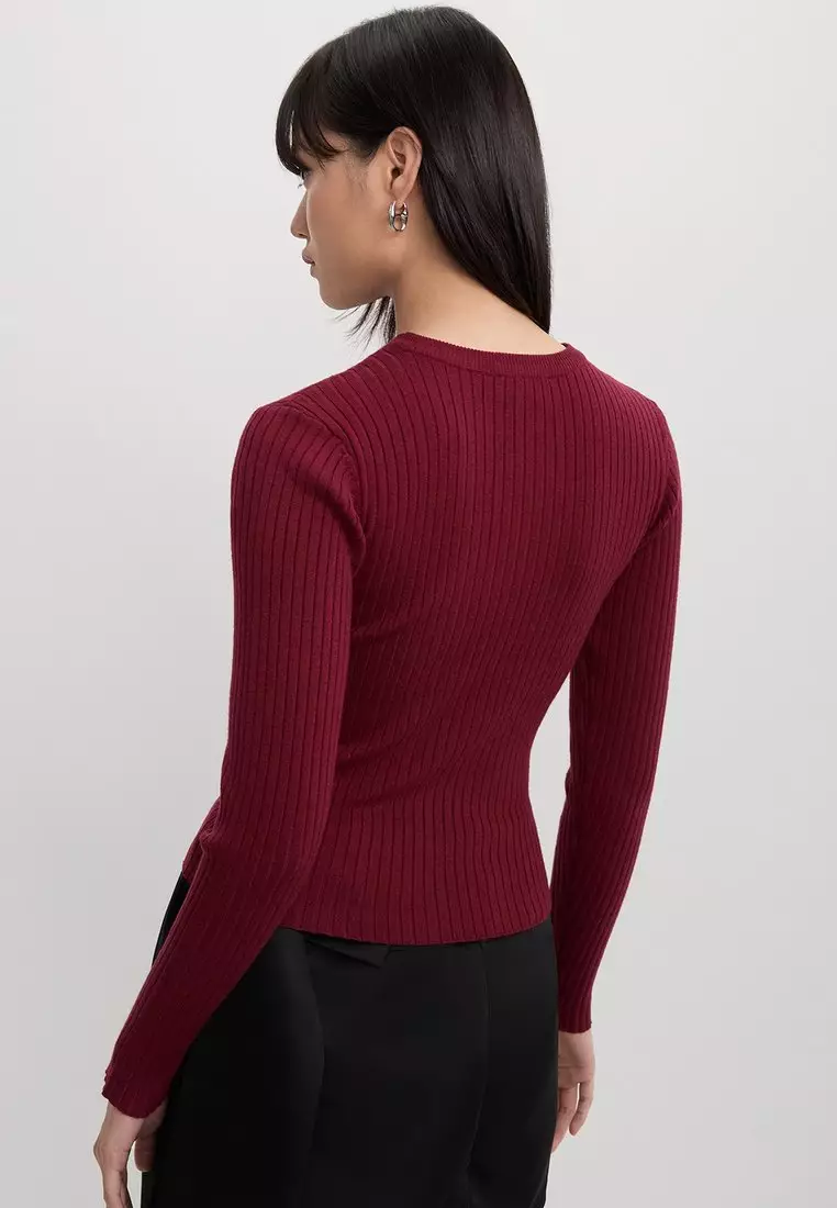 Bow Front Cut Out Sweater - Red