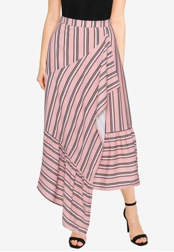 Nichii pink Stripe Wrap Front Flare Skirt 7A7B7AA2CAAA6DGS_1