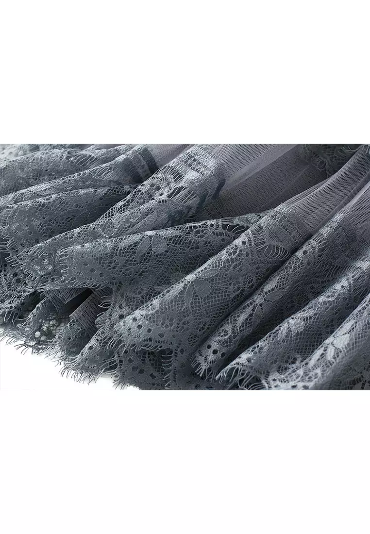 Spring/Summer High Waist Lace Stitching Mesh Skirt AF8585