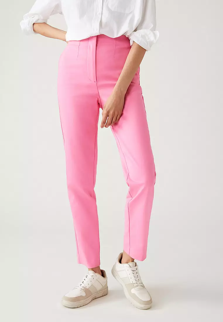 Cotton Blend Slim Fit Ankle Grazer Trousers