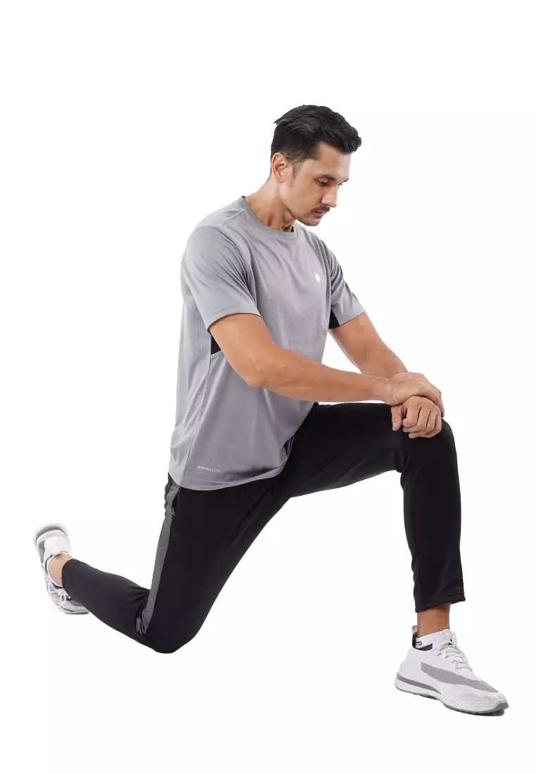 Tiento Kaos Olahraga Lari Lengan Pendek Baju Running Gym Fitness Sport Dry Fit Grey Heater Extra Lite Pria