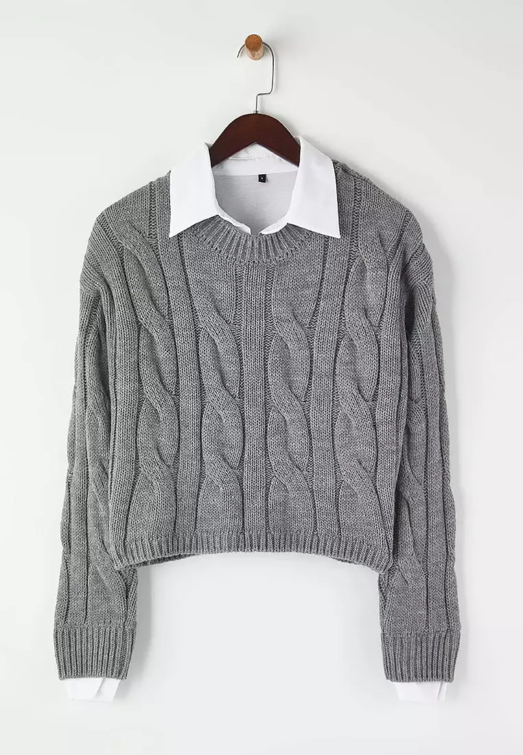 Garnish Detail Crop Knit Sweater