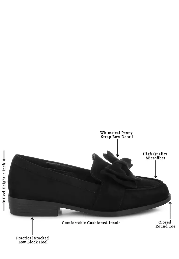 Bow Accent Heeled Loafers in Black