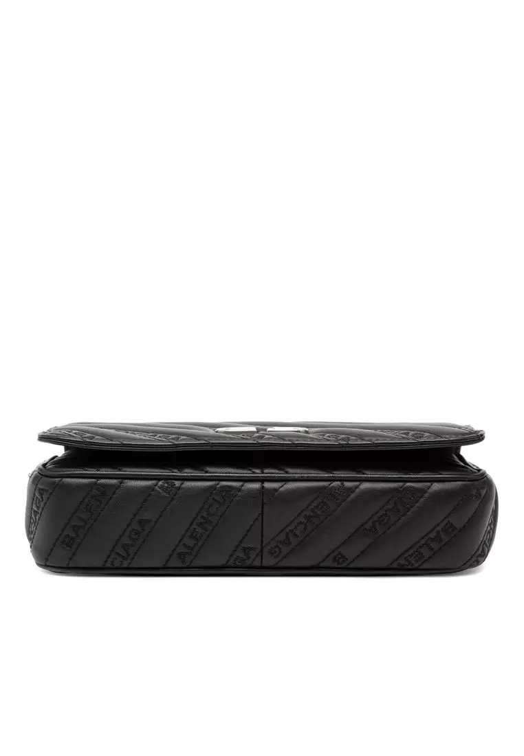 Pre-Loved Balenciaga Embossed Leather Allover Logo Bb Wallet On Chain