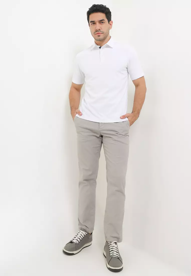 Kemeja Pria Polo Ethan White Ivory Knit - White