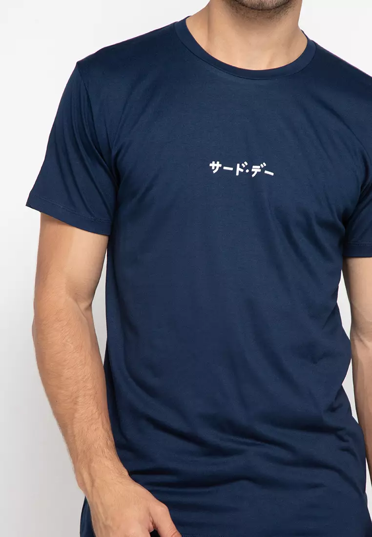 MTF91 katakana front back navy kaos pria