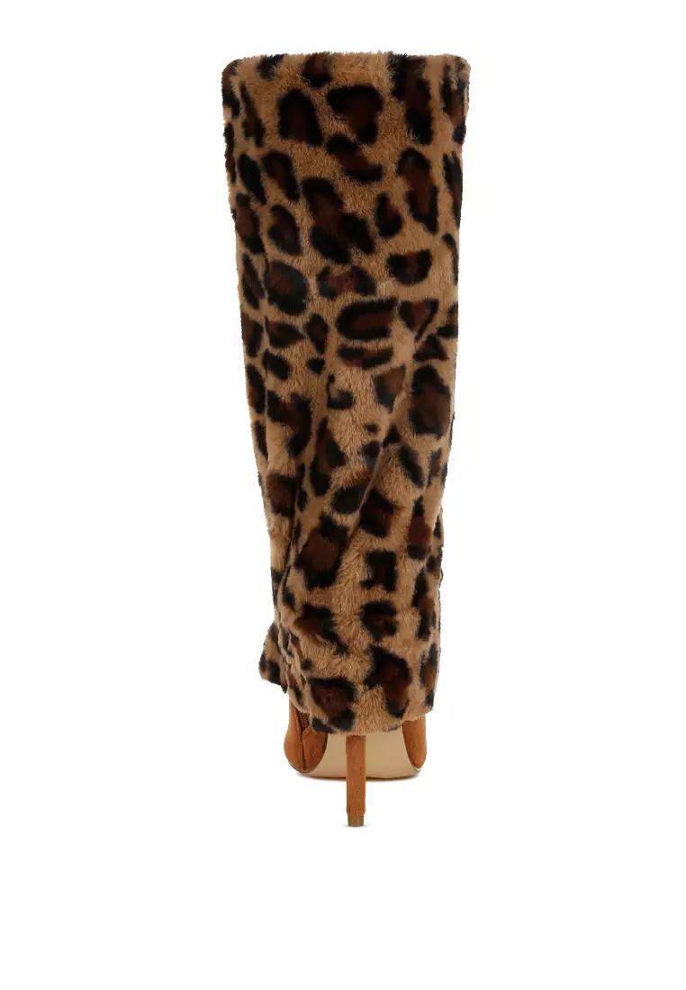 Fold-Over Calf-High Boots in Leopard