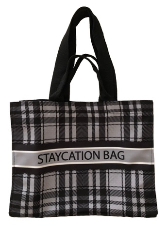 EGLANTINE black and grey EGLANTINE® X 2D4O® - "Staycation Bag" Wrinkle Free Canvas Tote Bag 574B0AC4E31484GS_1