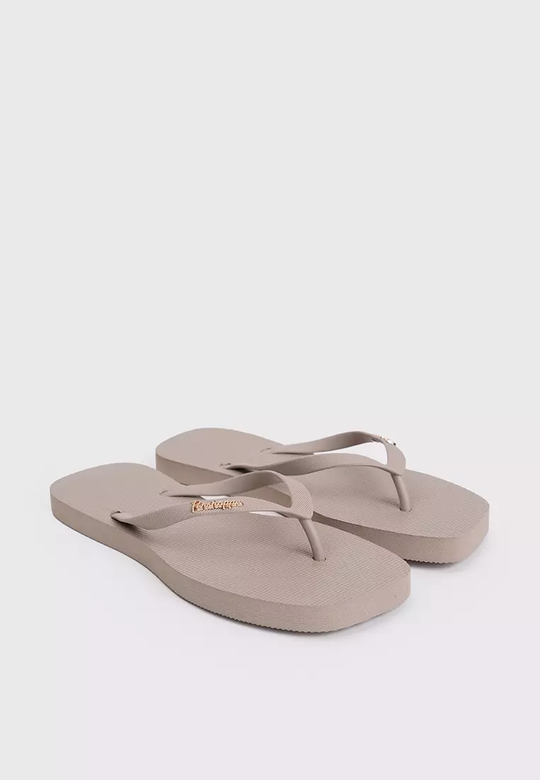 Women's Square Flip Flops with Metal Branding