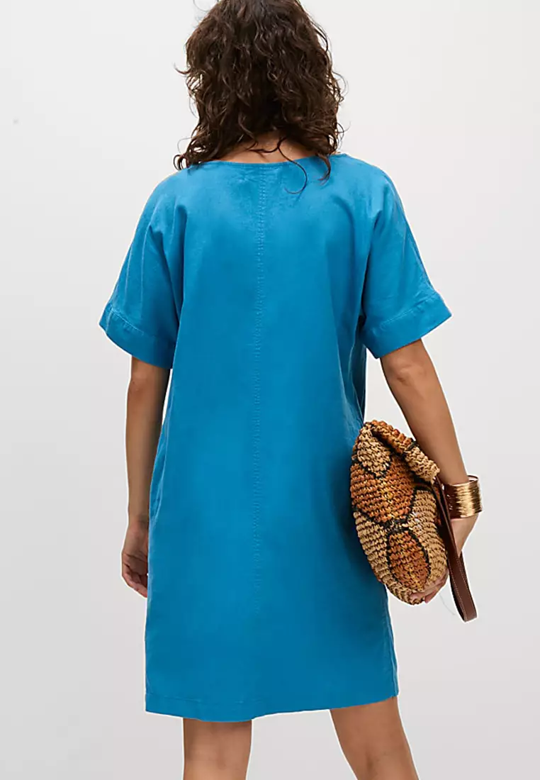 Linen Rich V-Neck Mini Shift Dress