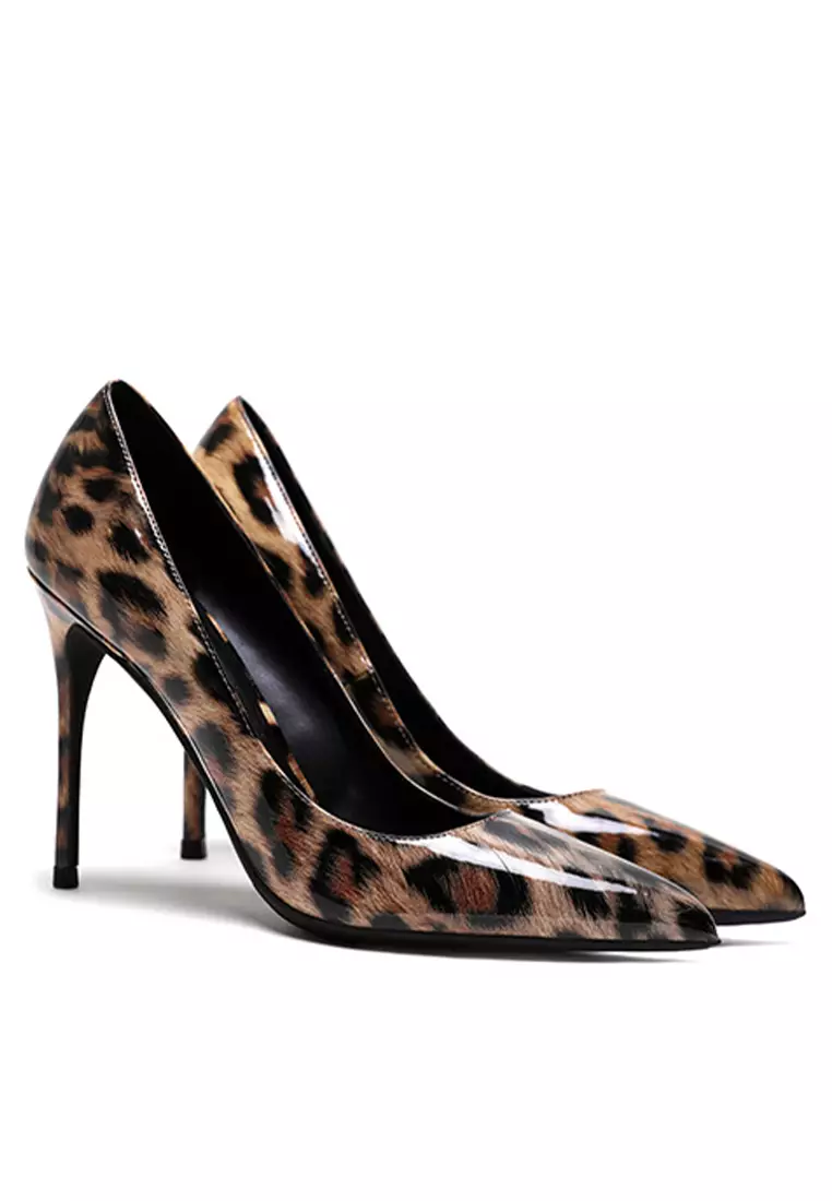 10CM Leopard Patent Pointed High Heel Shoes HZL210