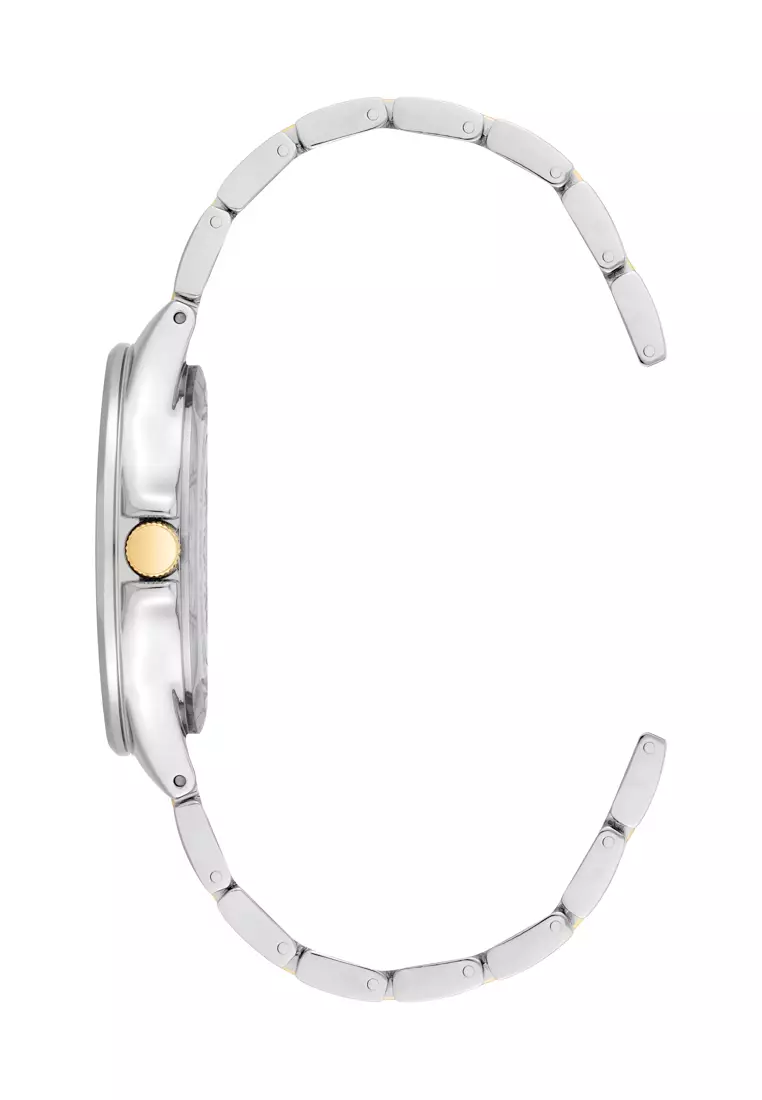 Anne Klein AK5023WTTT0000 silver tone round watch with heart diamond