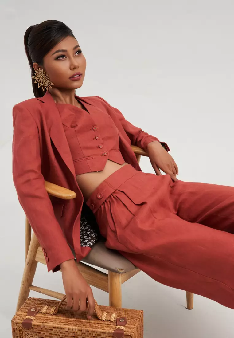 Red linen jacket hotsell