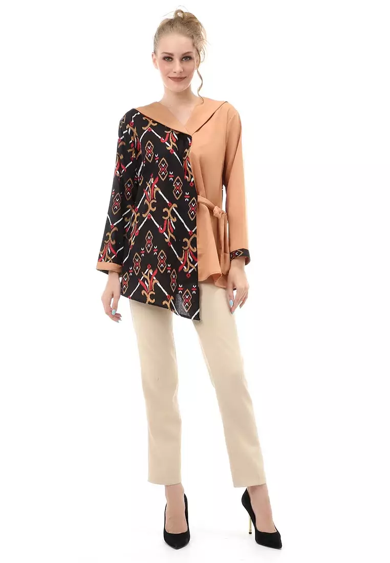 Lynelle Batik Zenna Wanita Lengan Panjang model Tali Samping Material Cotton ORIGINAL - Brown