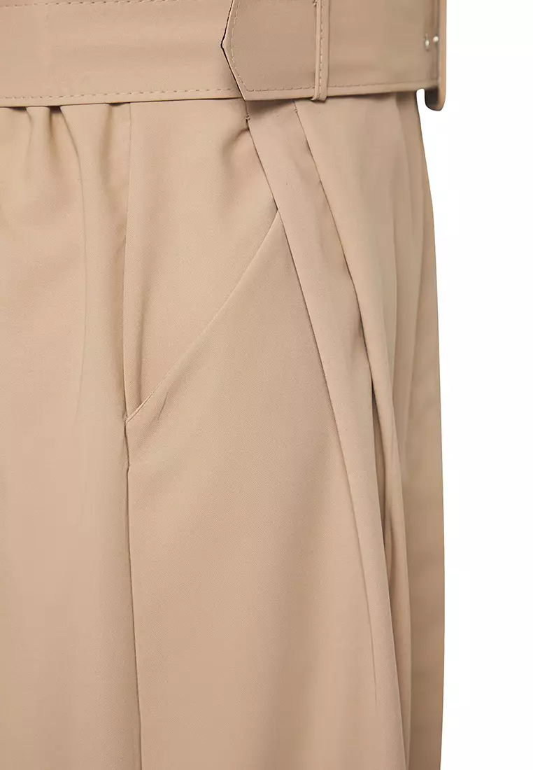 Beige Belted Summer Woven Plus Size Dress Tbbss25Ah00198