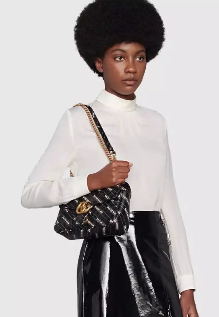 Gucci x Balenciaga The Hacker Project GG Marmont Flap Bag Printed Matelasse Leat Black