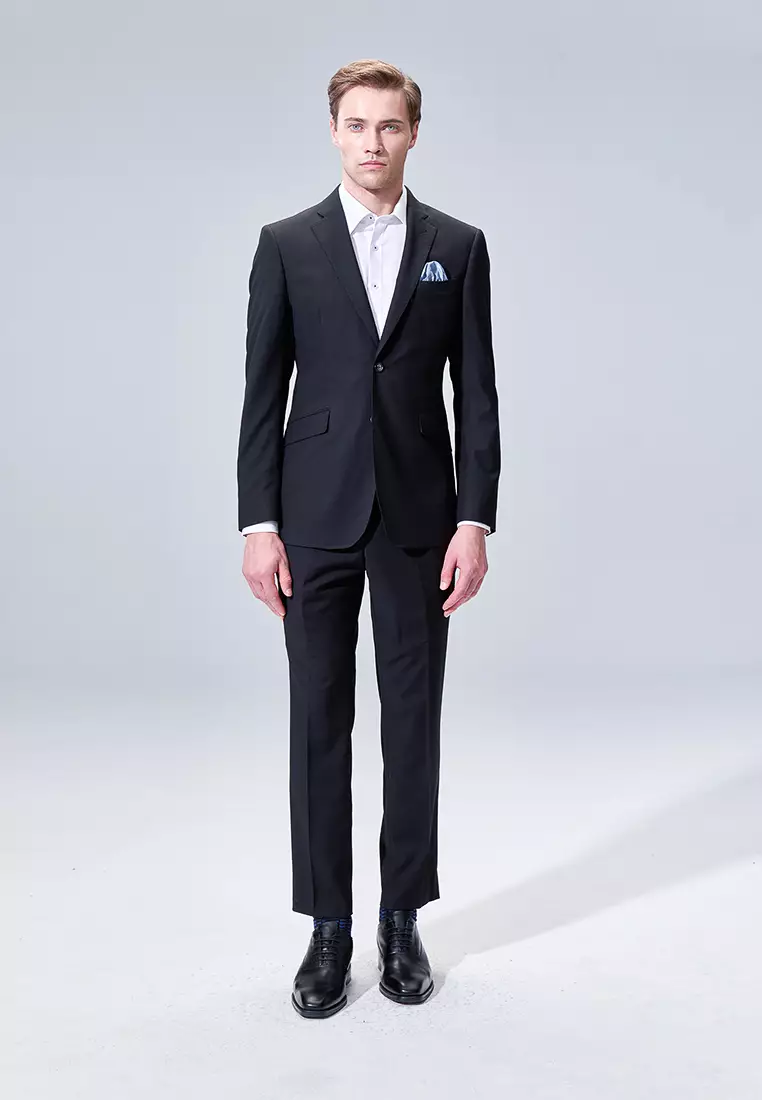 Black Textured Tailored Suit