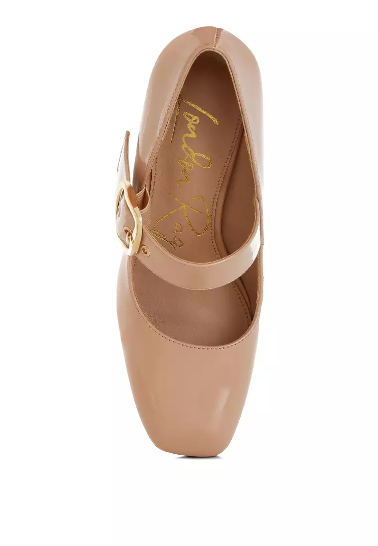 Block Heel Mary Jane Sandals in Beige