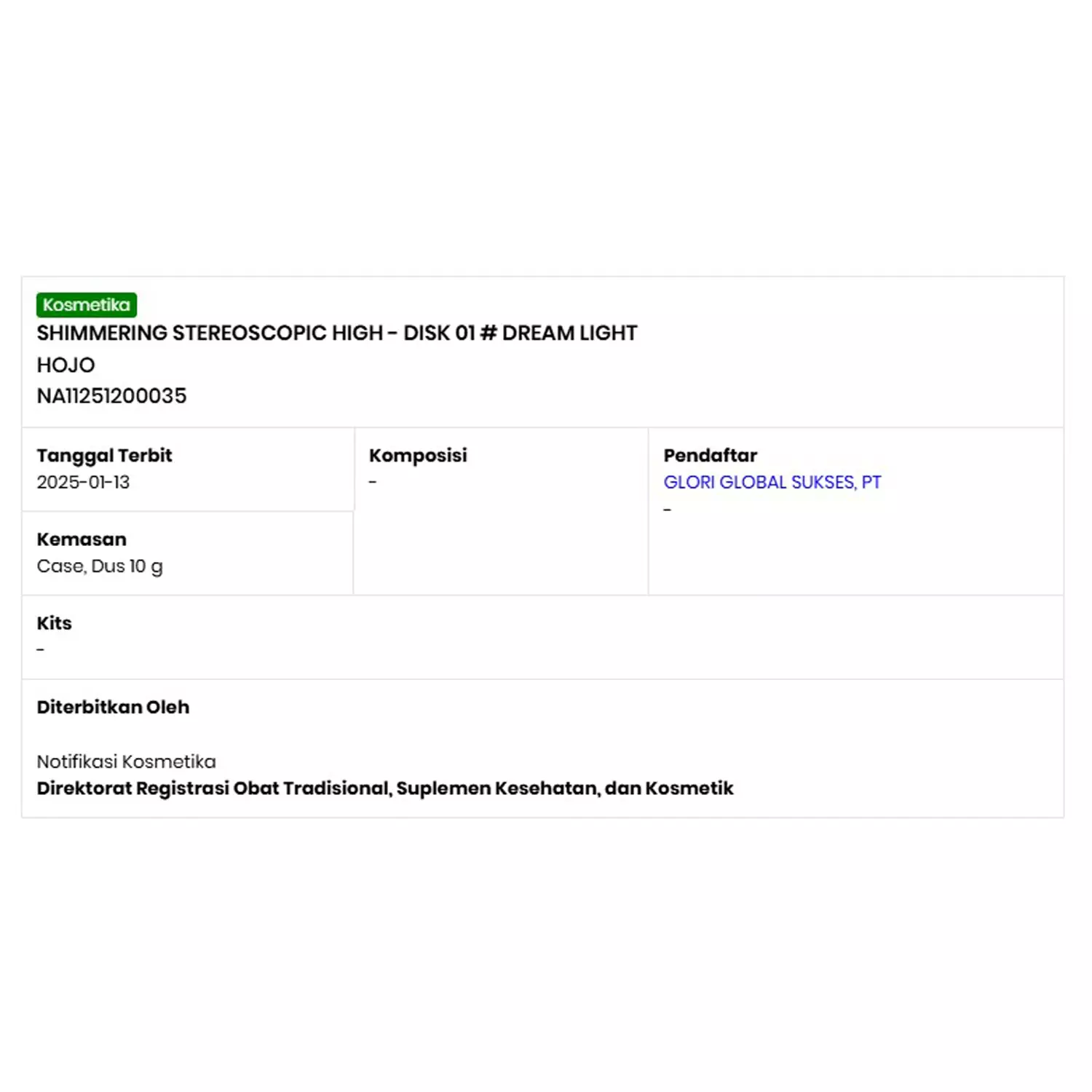 Wakakids Highlighter Palette Translucent Shimmer Smooth Glitter Make Up Hojo BPOM Venrz Shade 01