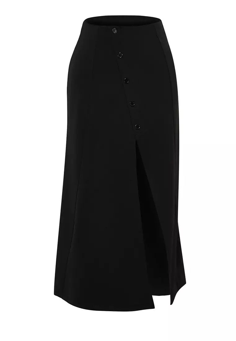 Asymmetrical Buttoned Midi Skirt
