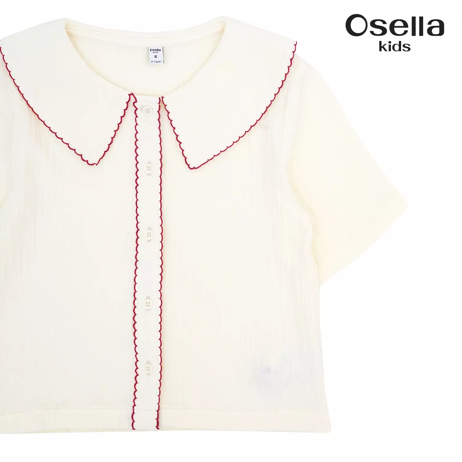 Osella Short Sleeve Blouse With Red Detailing 2336500788 | Atasan Blouse Lengan Pendek Anak Perempuan