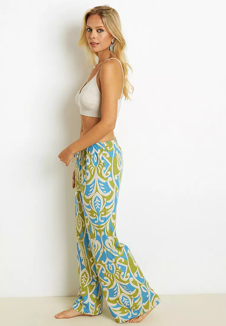 Palazzo Patterned Linen Trousers