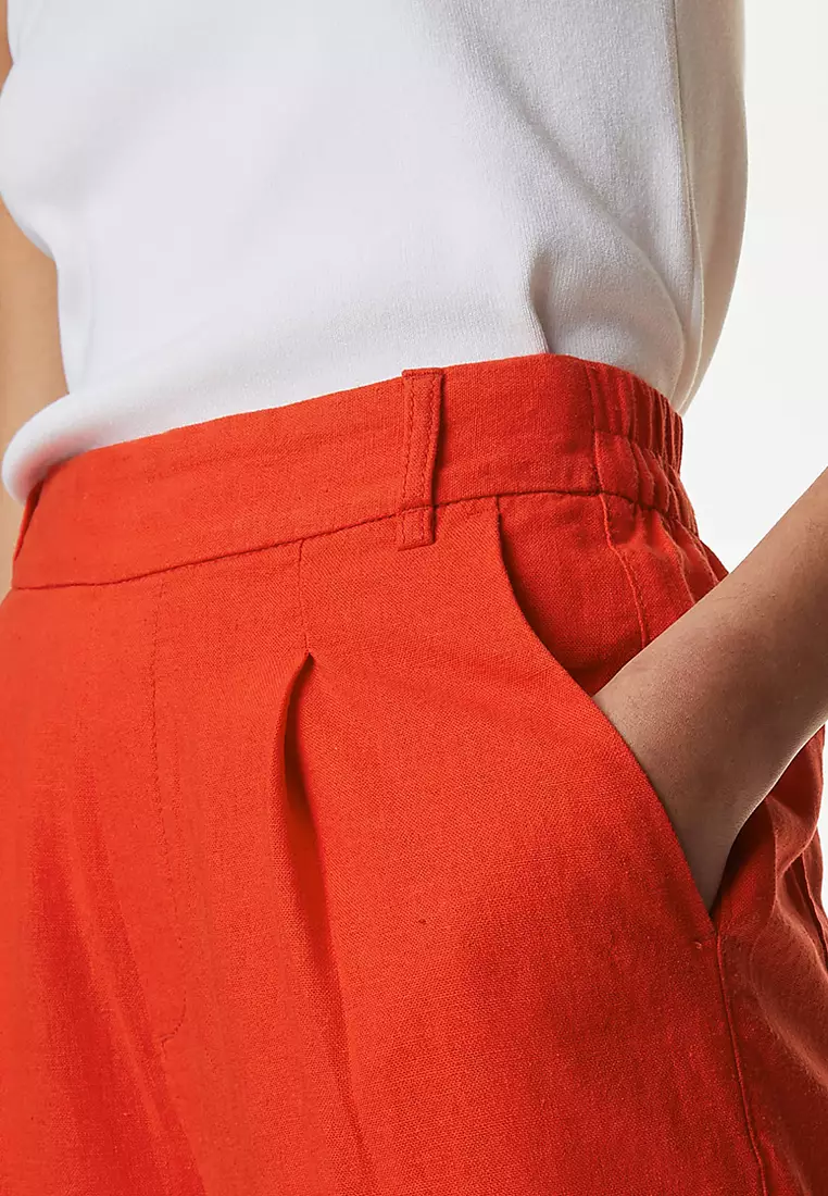 Linen Rich Wide Leg Cropped Trousers