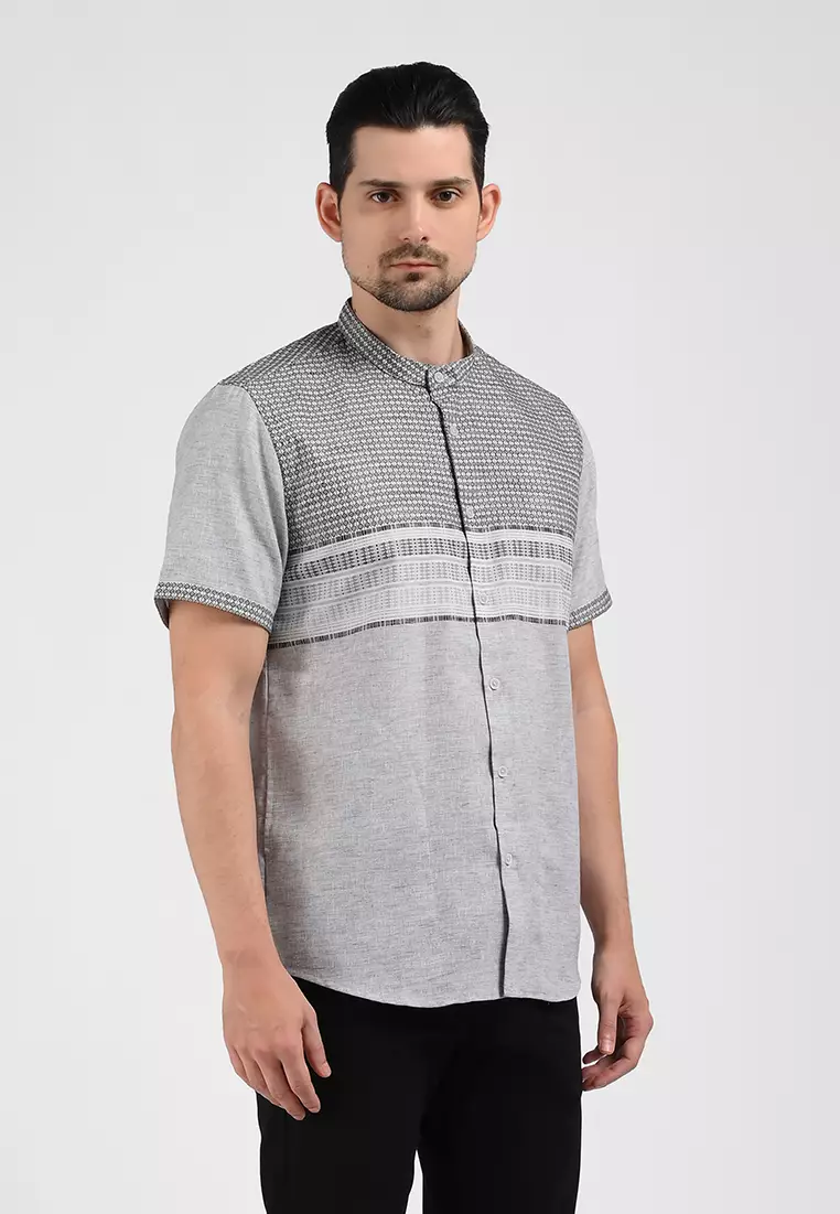 MOC Kemeja Koko Lengan Pendek Pria LUTHO-GREY