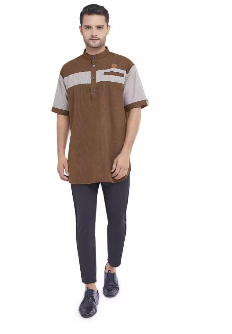 Zayidan Baju Koko Gamis Muslim Pria Nabeel - Coklat