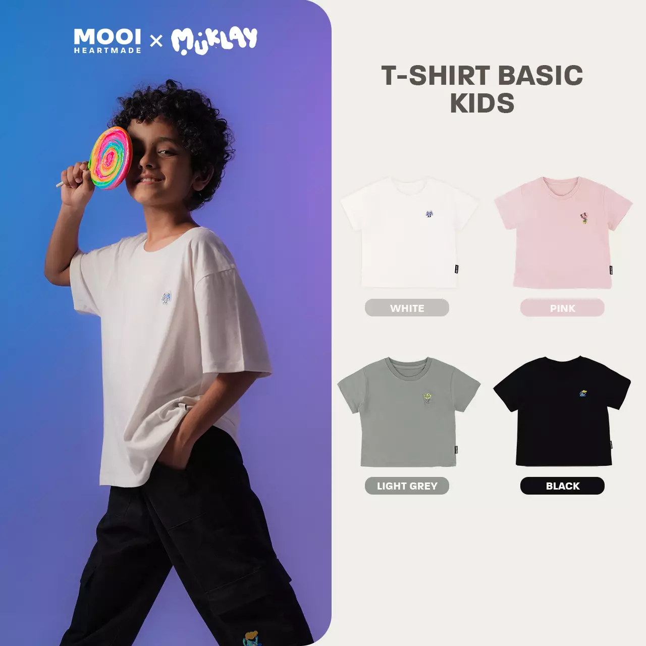 Mooi X Muklay Kaos Anak Unisex T-Shirt Basic Kids - Pink