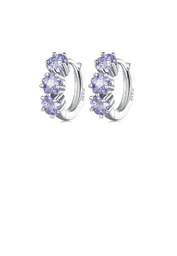 Glamorousky purple 925 Sterling Silver Simple Temperament Purple Flower Geometric Stud Earrings with Cubic Zirconia 807E7ACF4C6AFCGS_1