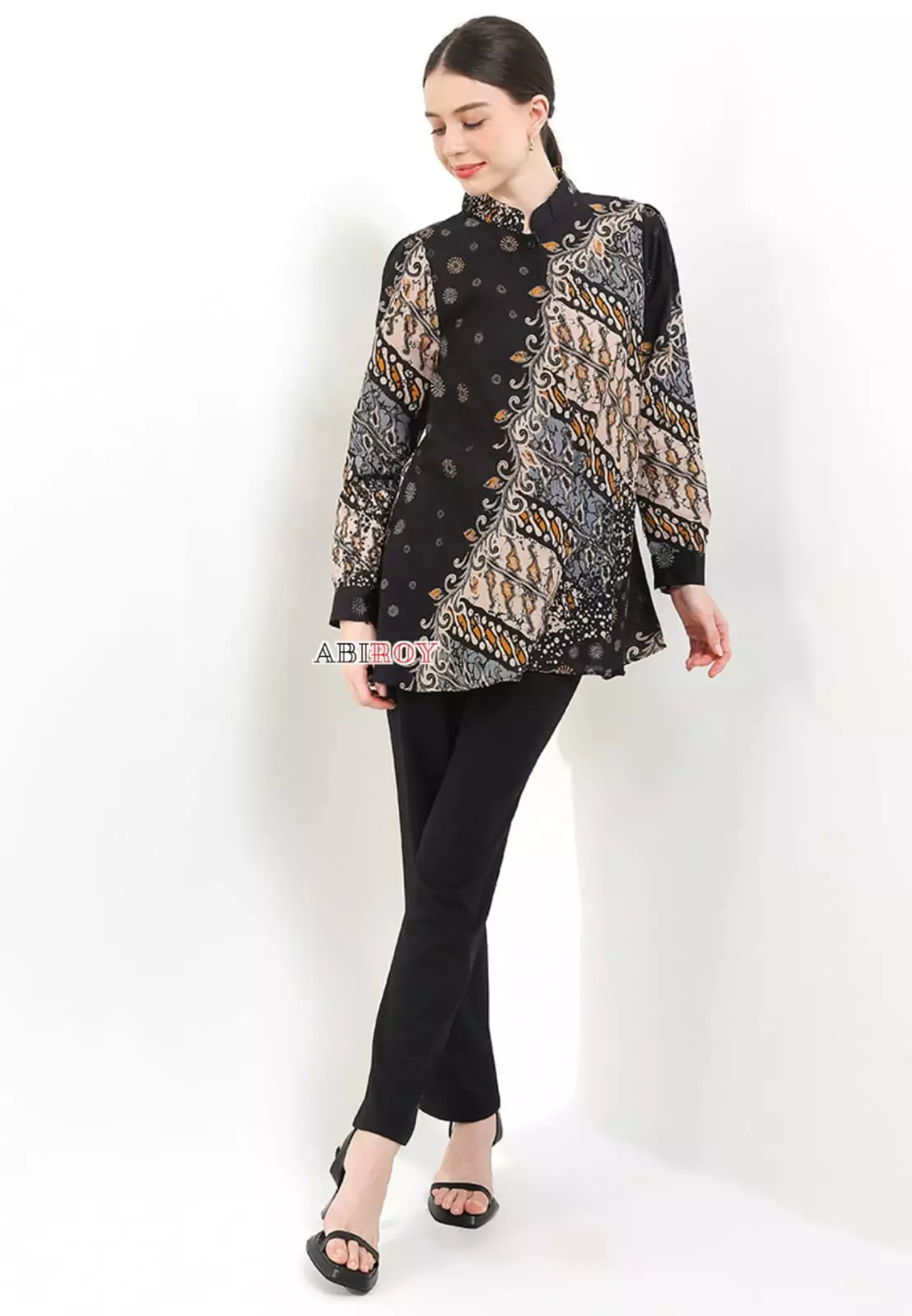 Blouse Batik Brawijaya Hitam Premium Slimfit Elegant NLN