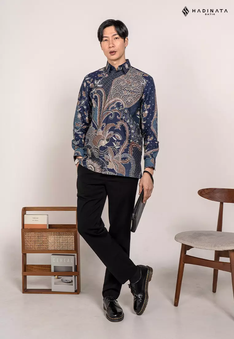Hadinata Embroidery Batik Kemeja Panjang Omkara Navy