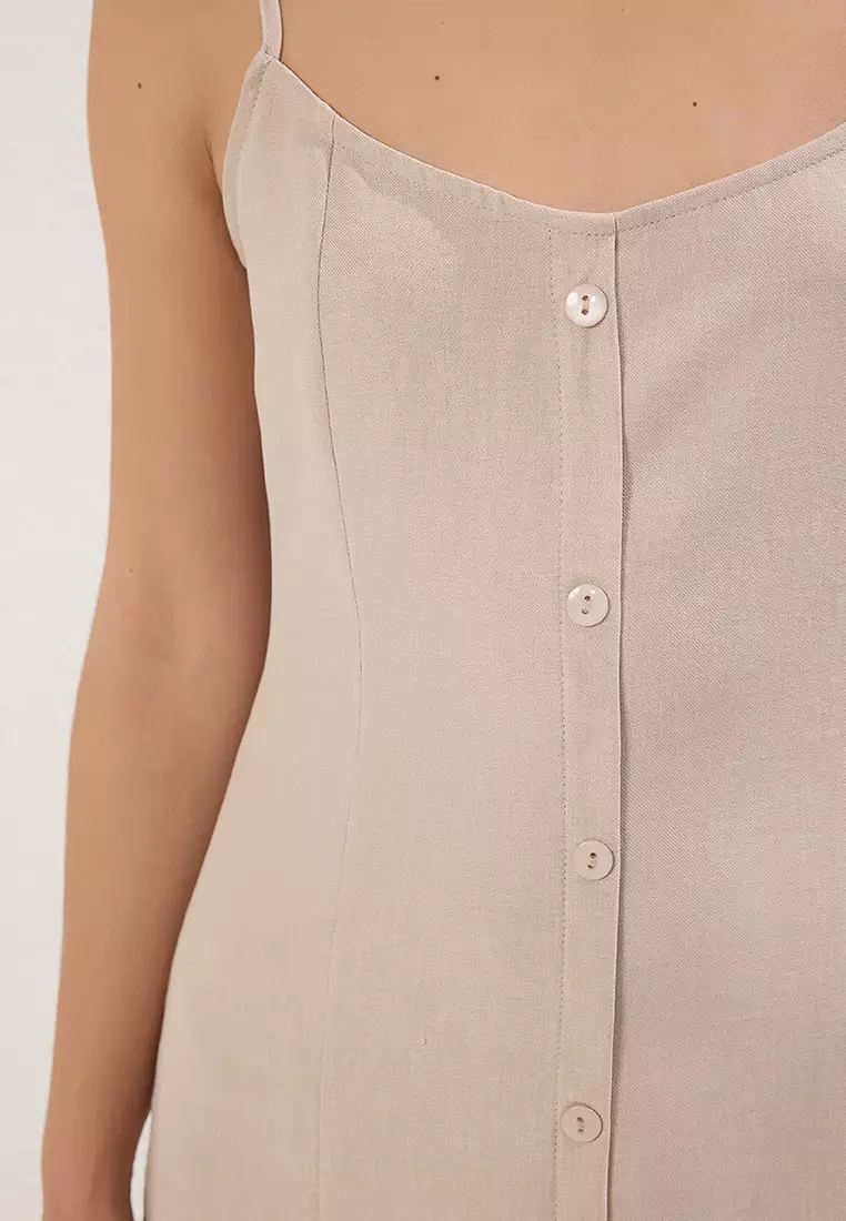 Stone Buttoned Midi Woven Shirt Dress TWOSS25EL00286