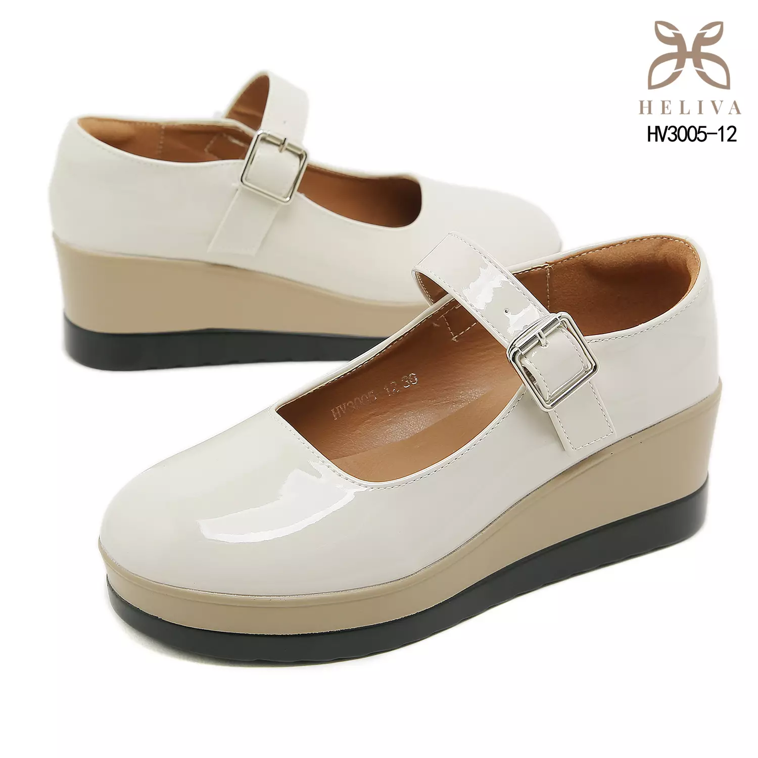 Heliva Mikha Glossy Strap Wedges with Feminine Charm Heel 5.5cm HV3005-12