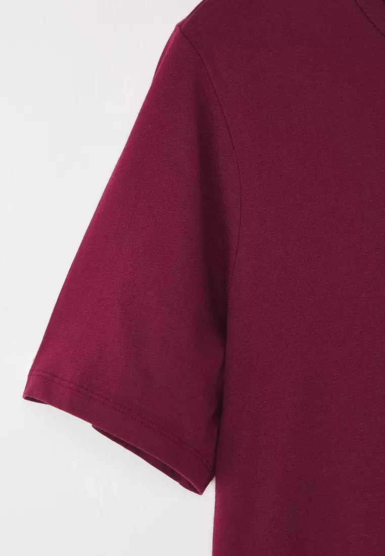 Claret Red Regular Fit Basic Crew Neck 100% Cotton Knitted Plus Size T-Shirt Tbbss22Ts0733