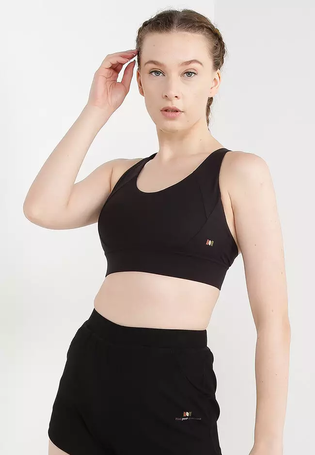 Paneled printed stretch sports bra